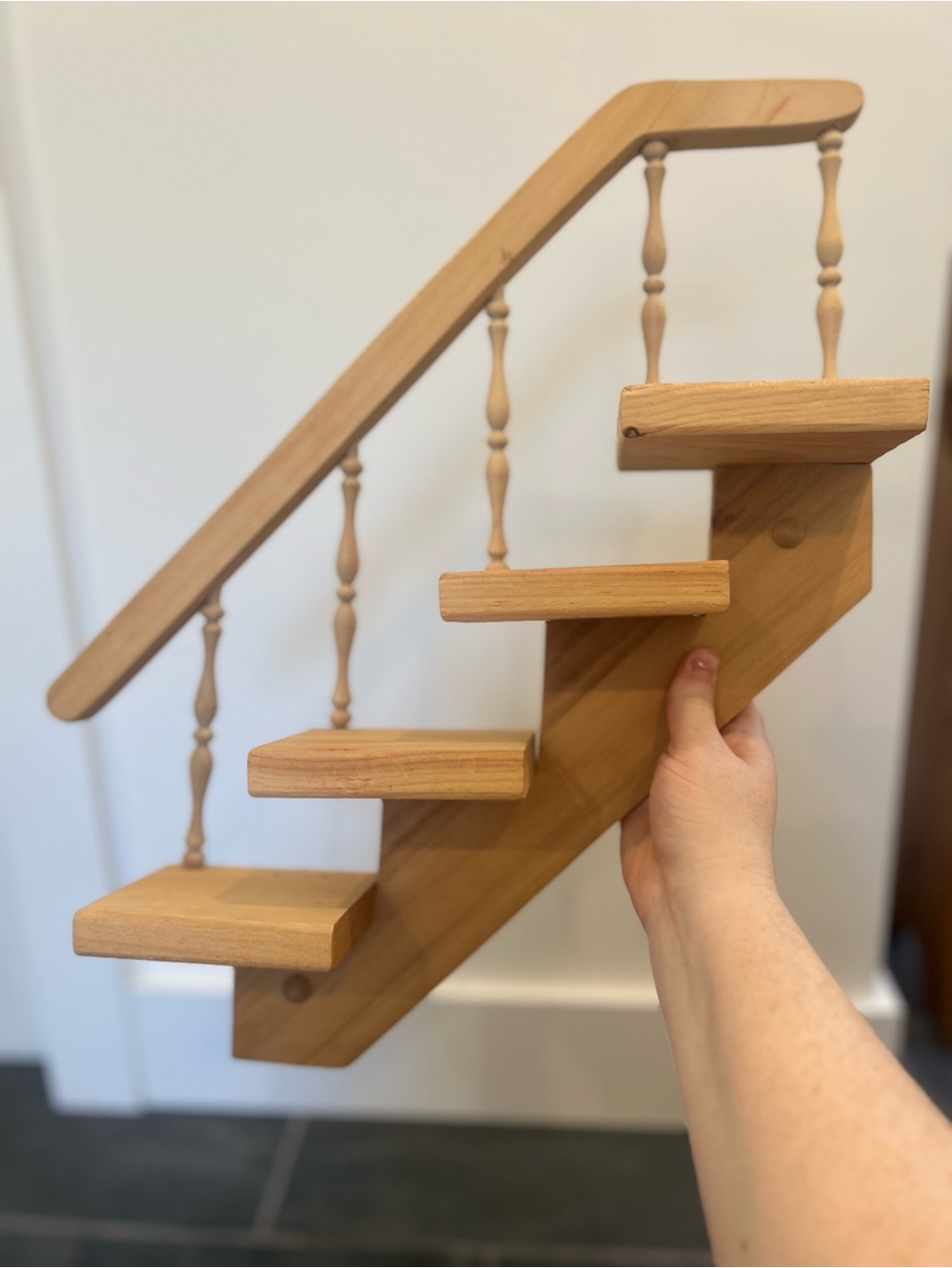 Hand Crafted Light Wood Floating Stair Display Shelf